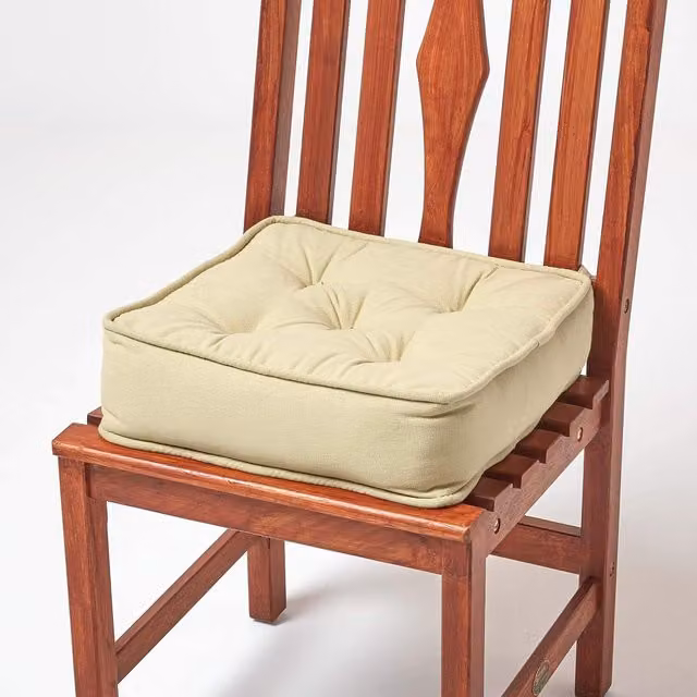 Homescapes Square Cotton Dining Chair Booster Cushion in Green