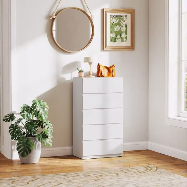HOMCOM White Glossy Chest of Drawers with Soft Closing Mechanism, W: 100 cm, D: 33 cm