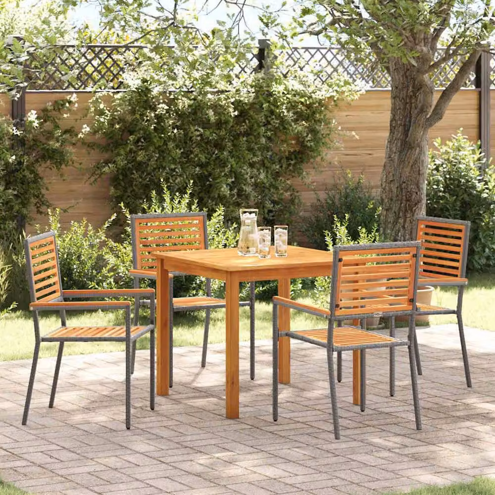 Berkfield Home 5 Piece Grey Poly Rattan and Acacia Wood Garden Dining Set – 2