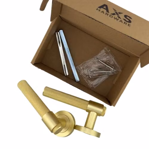 AXS Hardware Dakota Internal Door Handle Pair in Satin Brass with Rose for Wooden Doors and Standard UK Tubular Latches – 2