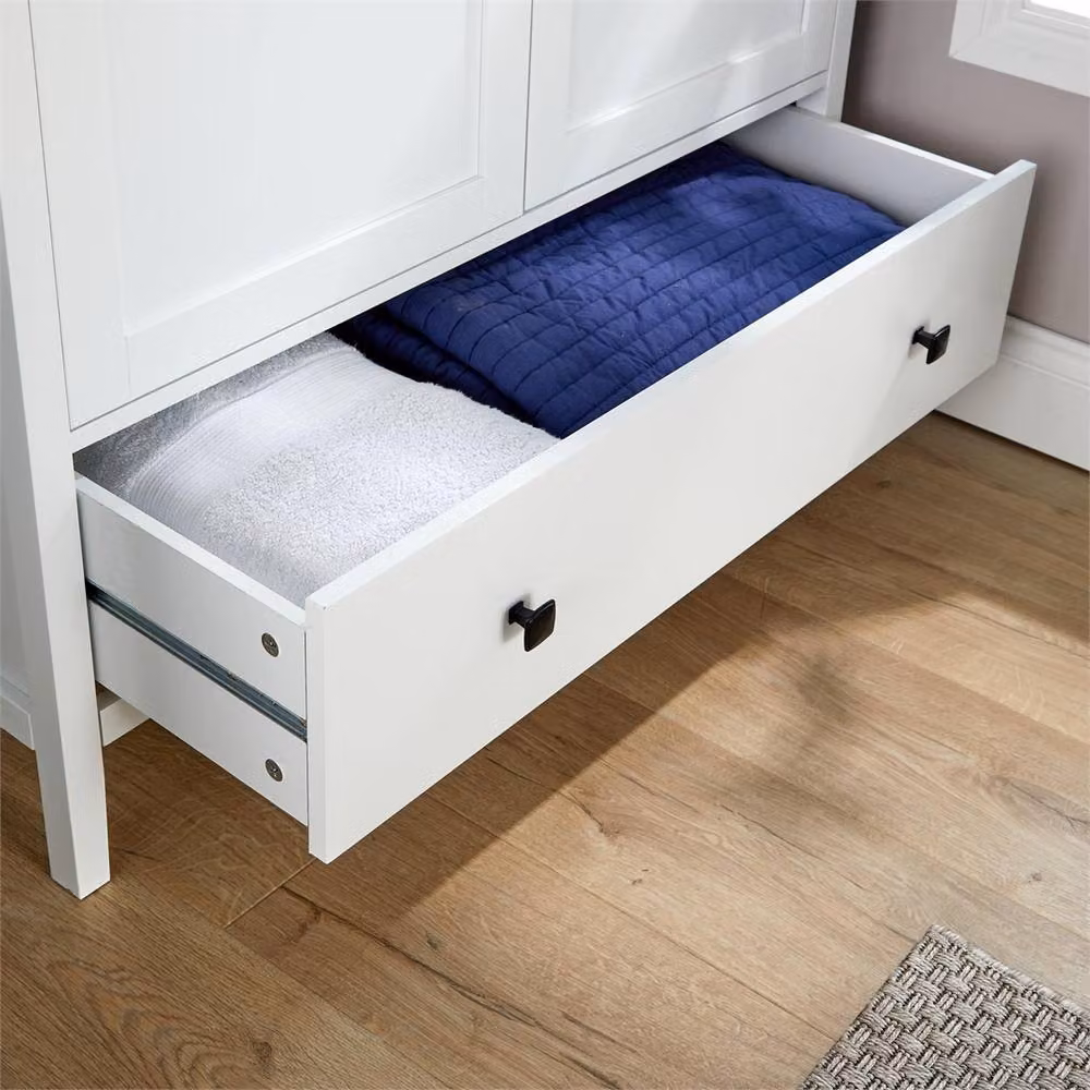 PAWNORA White Lacquered 2-Door Bedroom Wardrobe with Hanging Rod – 3