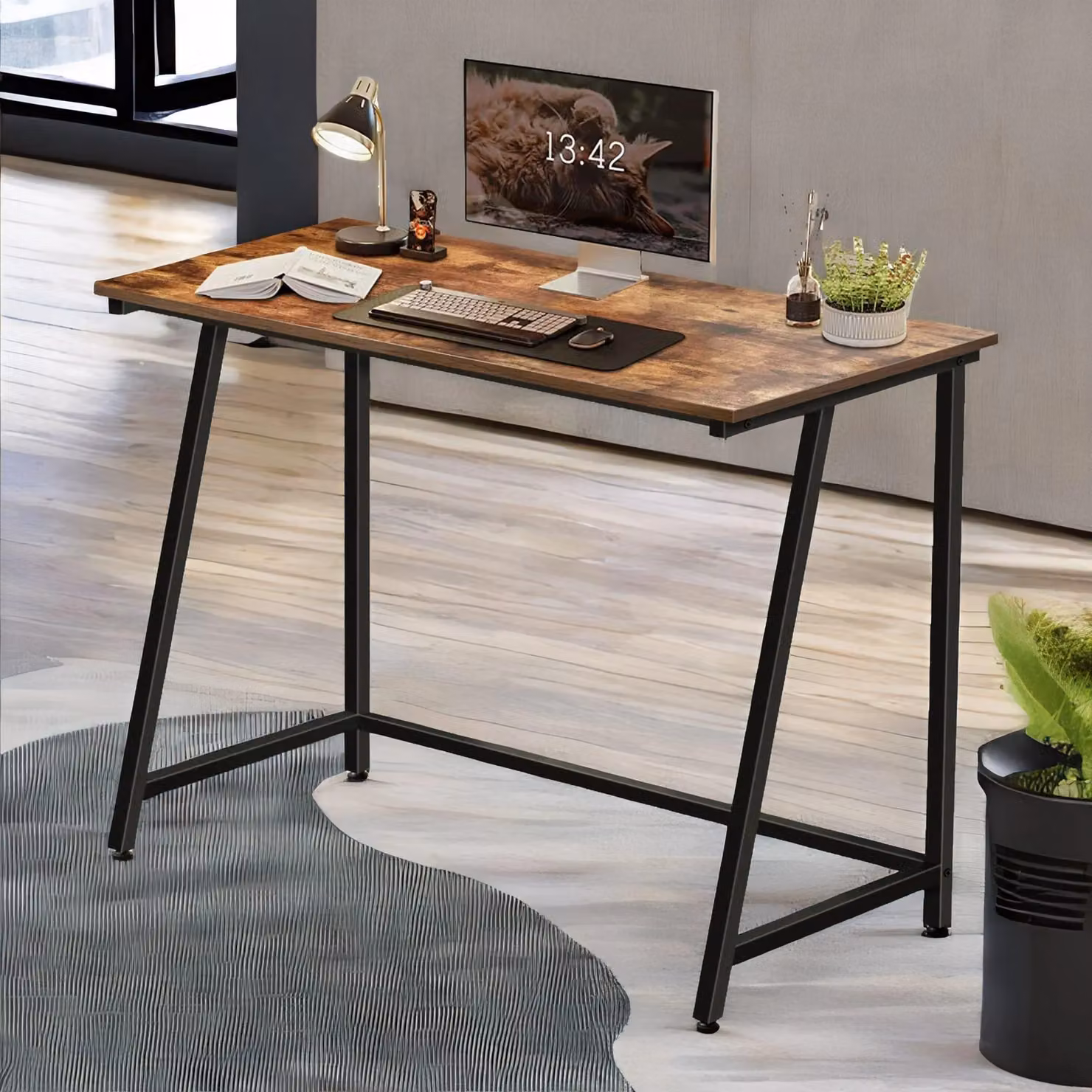 Rafaelo Mobilia Industrial Rustic Computer Desk, Brown, W: 100 cm, D: 50 cm, H: 75 cm – 2