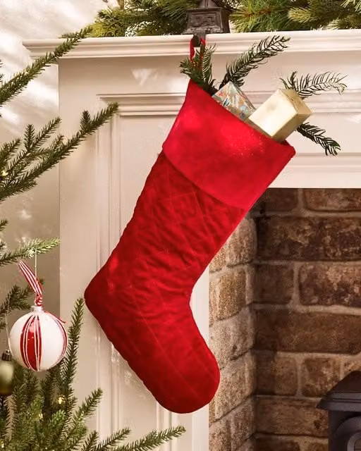 Dibor Set of 4 Harrington Quilted Red Velvet Christmas Stockings – 1