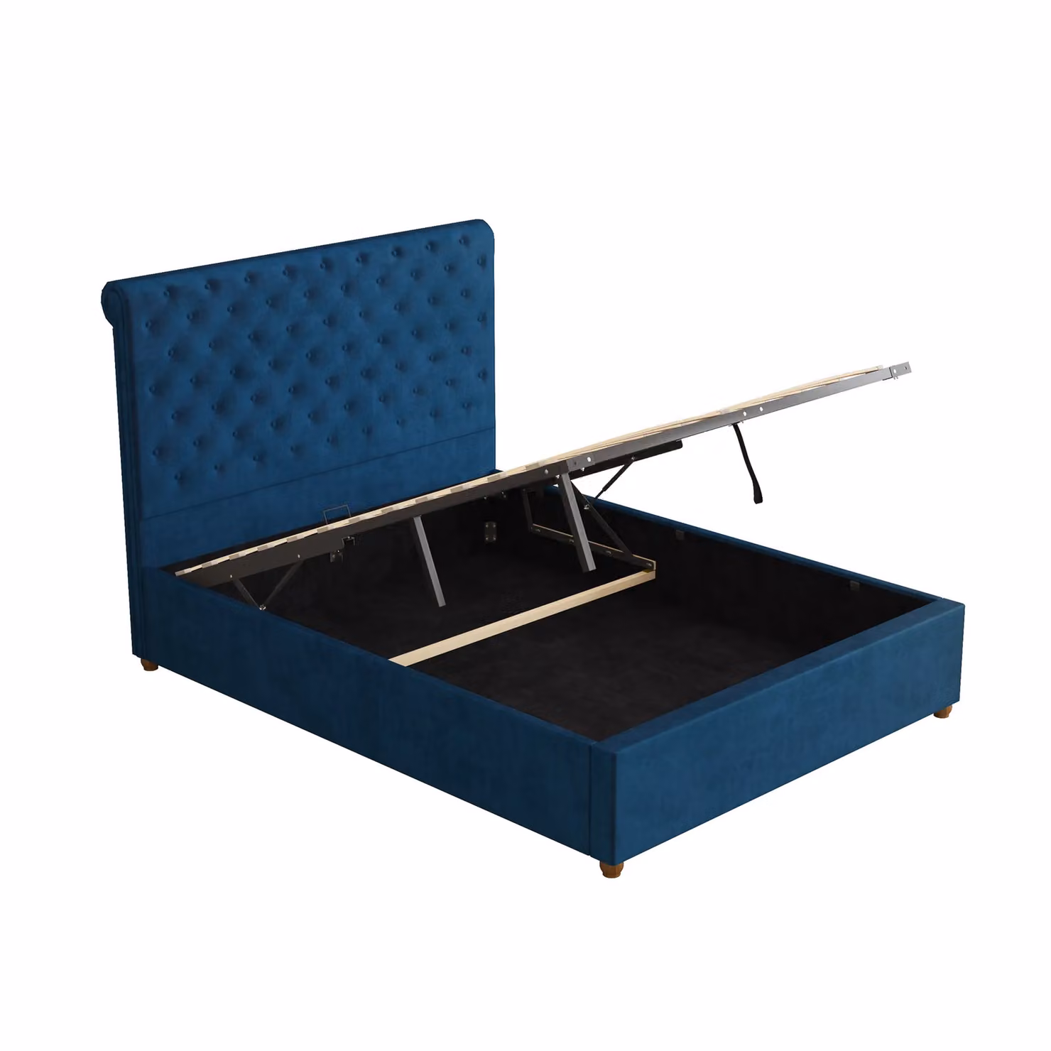 Aspire Taylor Ottoman Storage Bed Frame in Blue Plush Velvet Fabric, Size: 140 x 200 cm – 4
