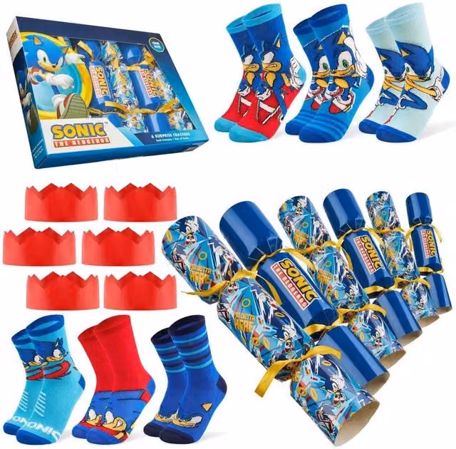 United Essentials Sonic the Hedgehog Christmas Crackers, Set of 6 Multicolour Novelty Party Crackers for Children – 6