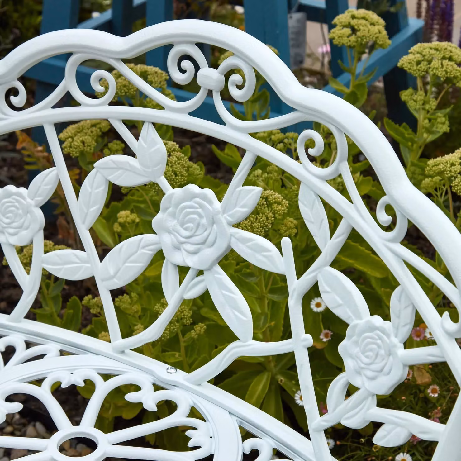 Home Source Cast Aluminium 2 Seater Garden Bench with Floral Metal Frame in White – 2