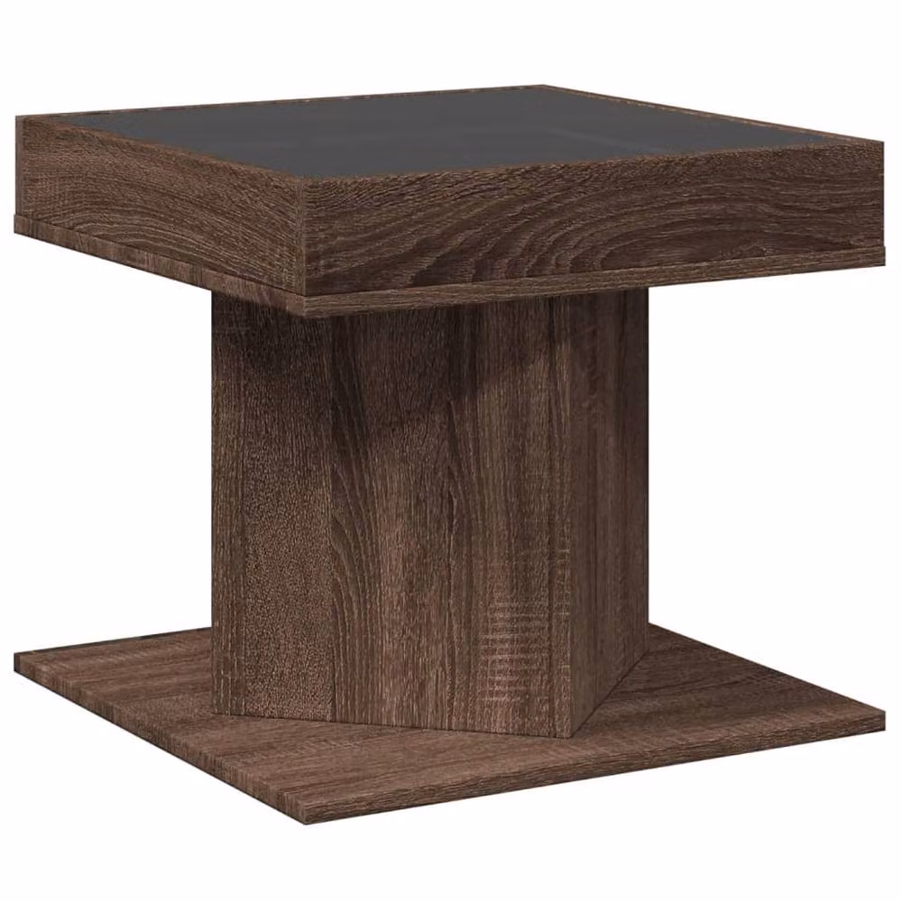 Berkfield Home Modern Square Coffee Table in Brown Oak with LED, W/D/H: 50 x 50 x 45 cm – 4