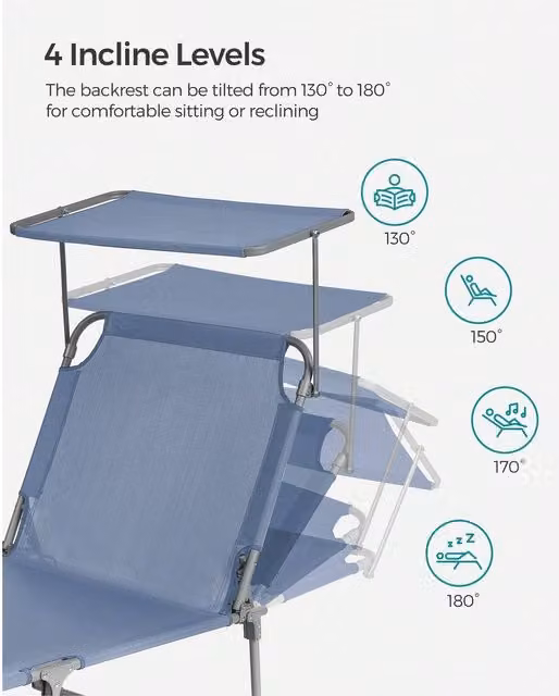 SONGMICS Sun Lounger with Adjustable Backrest and Sun Canopy in Blue