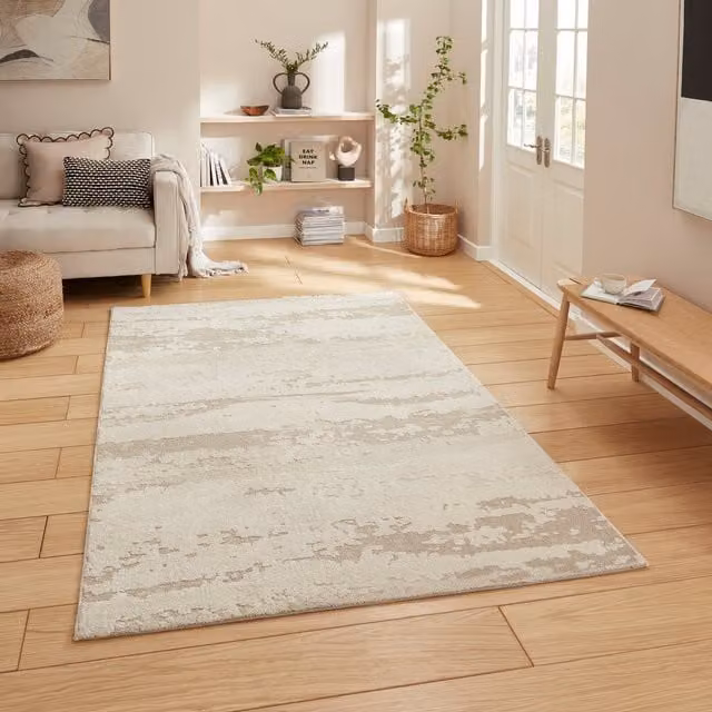 Terrys Modern Abstract Machine Woven Rectangular Rug in Beige