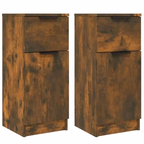 vidaXL Set of 2 Smoked Oak Sideboards in Brown Engineered Wood, W/D/H: 30 x 30 x 70 cm – 1
