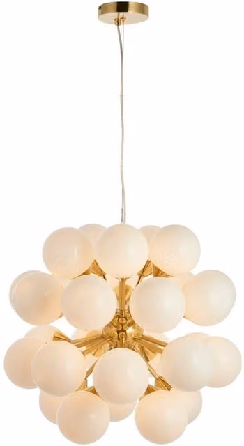 Loops Ceiling Pendant Light in Satin Brass and Gloss White Glass, Height Adjustable, G9