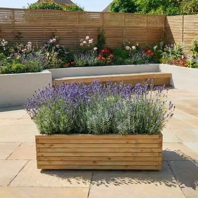 Woven Wood Trough Planter Tub in Brown, W: 140 cm