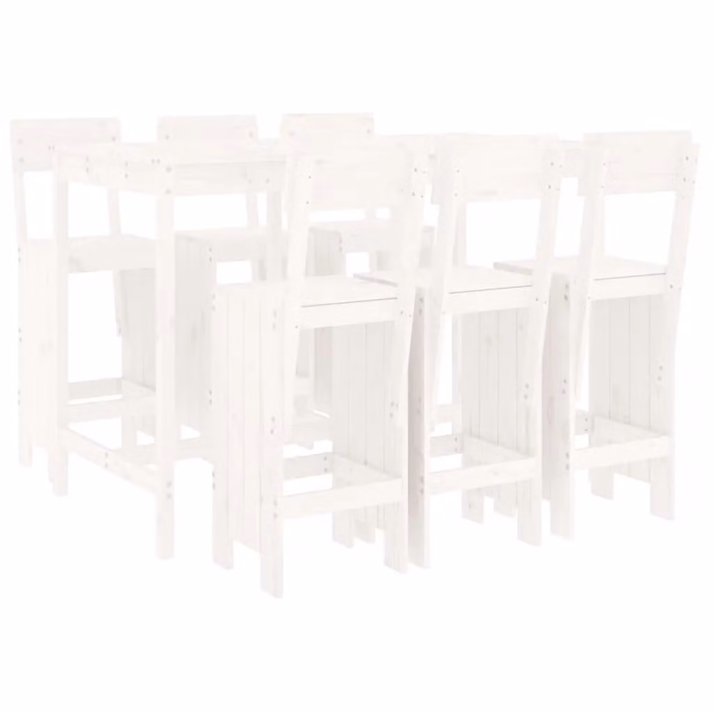 Berkfield Home 7 Piece Rustic White Solid Wood Pine Garden Bar Set – 2
