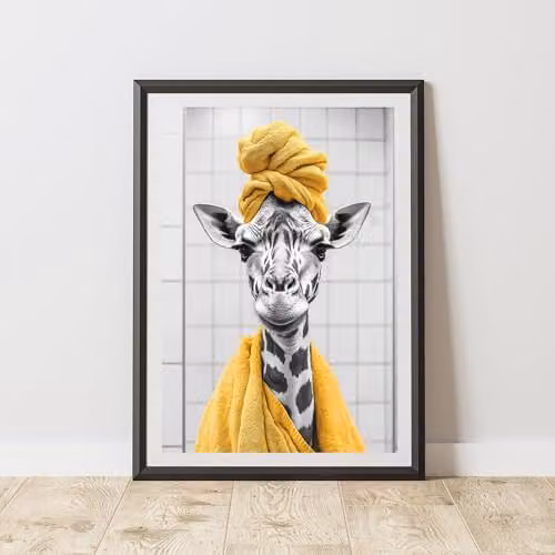 60 Second Makeover Funny Giraffe Print Paper Poster, Black and White, A3