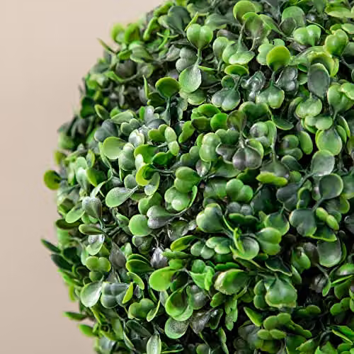 HOMCOM Set of 2 Green Artificial Boxwood Topiary Balls in Concrete Pots, W/D/H: 20 x 20 x 60 cm – 6