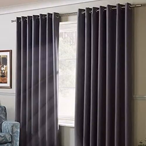 Alan Symonds Silver Blackout Eyelet Curtains with Thermal Insulation and Sound Dampening