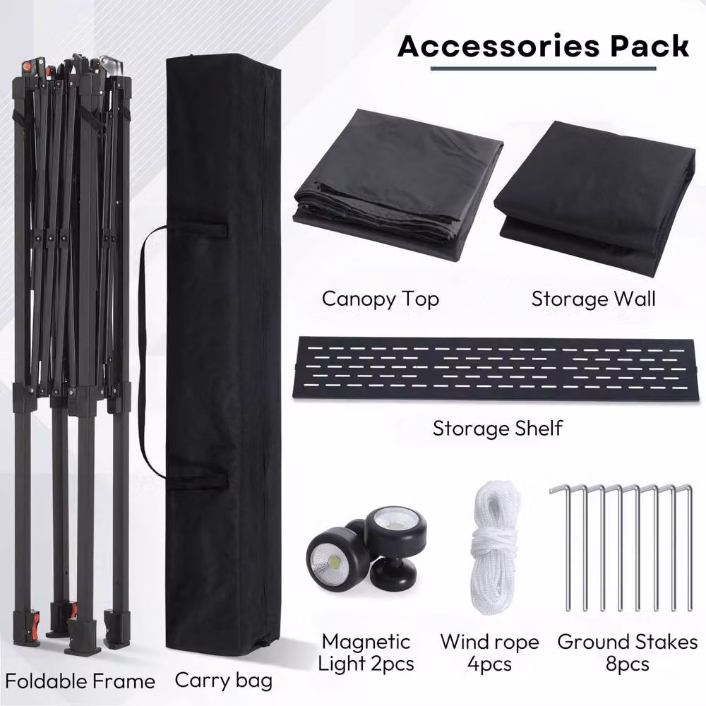 Home Source Folding BBQ Gazebo Outdoor Garden Marquee Tent with Accessory Pack, Black – 5
