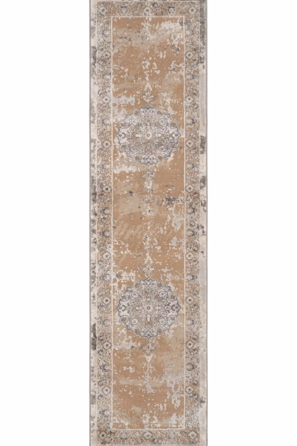 Kukoon Beige Abstract Vintage Extra Long Floor Runner Rug W: 60 cm, L: 240 cm – 2