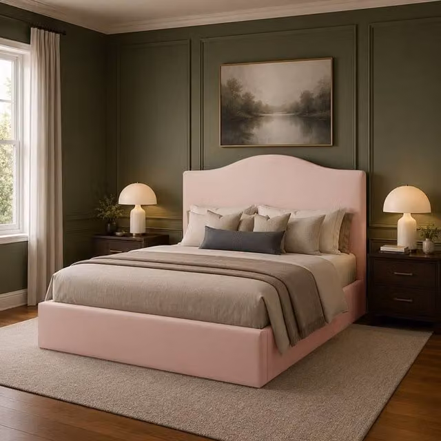 Desire Deco Brooklyn Upholstered Plush Velvet Bed Frame in Pink, Small Double – 1