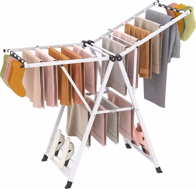 Costway Foldable Metal Laundry Drying Rack with Wing Arms, White