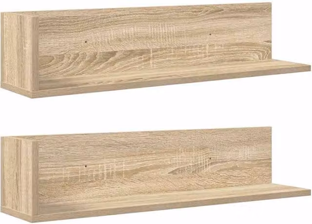 Berkfield Home Wall Mounted Shelves, 2 Pack, Sonoma Oak, Light Tan, W: 75 cm, D: 16.5 cm, H: 16.5 cm – 1