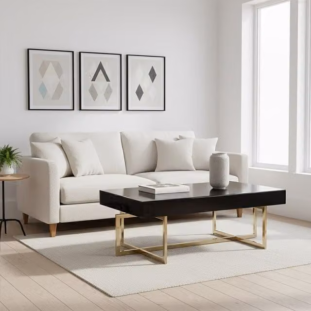 Fifty Five South Ragusa Rectangular Glass Coffee Table in Black and Gold