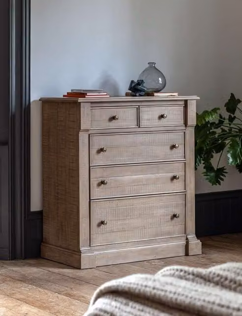 Gallery Direct Vancouver 5 Drawer Chest in Natural Pine with Gold Metal Accents