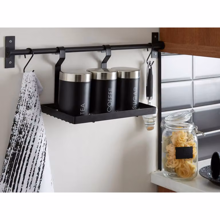 Orsina Sorello Matt Black Metal Wall Mounted Single Shelf Storage Rack