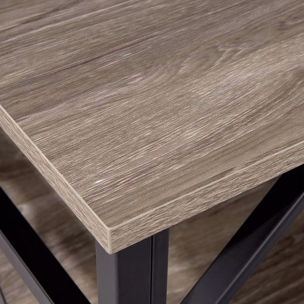 Wyld and Coco Industrial Coffee Table with Taupe Wood Veneer Top and Black Metal X-Frame, W: 120 cm, D: 61 cm, H: 51 cm – 4