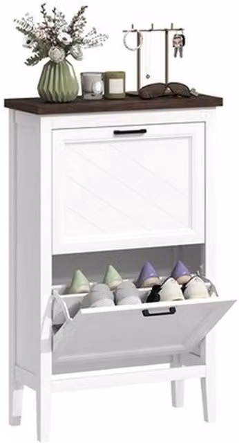 NESTLUNE White Modern Shoe Cabinet with 2 Tilting Compartments, W: 100 cm, D: 15 cm, H: 15 cm