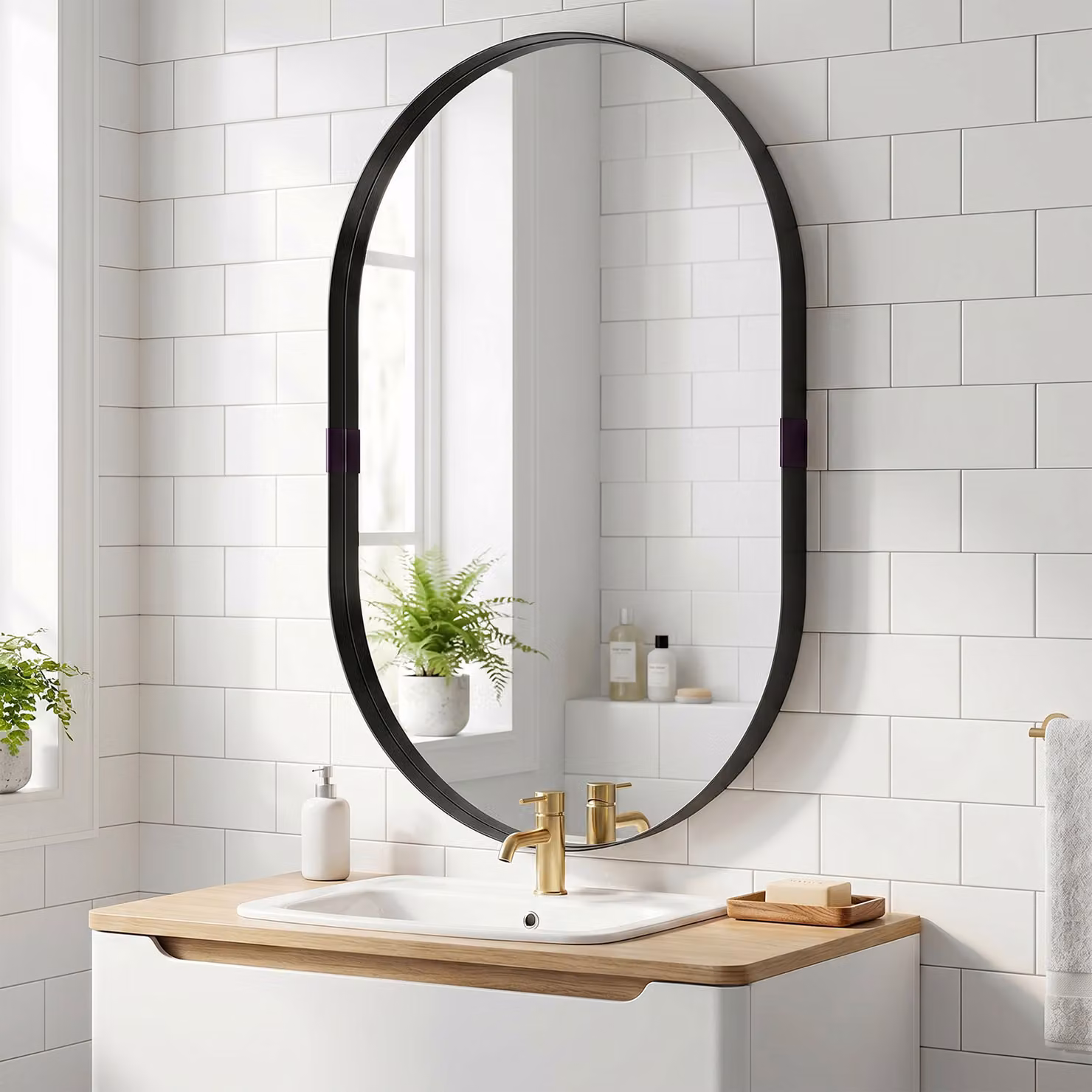 HOMCOM Modern Oval Wall Mirror with Aluminium Alloy Frame, Black, W: 60 cm, H: 90 cm – 2