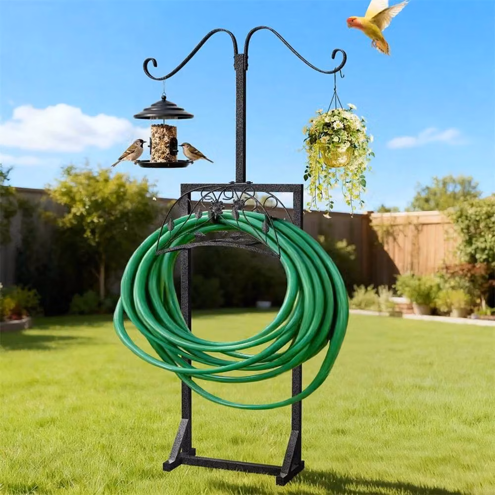 EONLION Freestanding Portable Garden Hose Holder with Storage Shelf in Black – 3