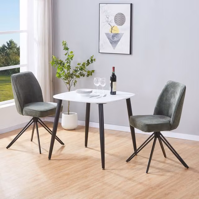 Core Products Aspen White Square Dining Table and 2 Green Swivel Chairs Set