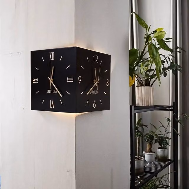 EONLION Black Double-sided Modern Corner Wall Clock with Silent Analog Movement – 1