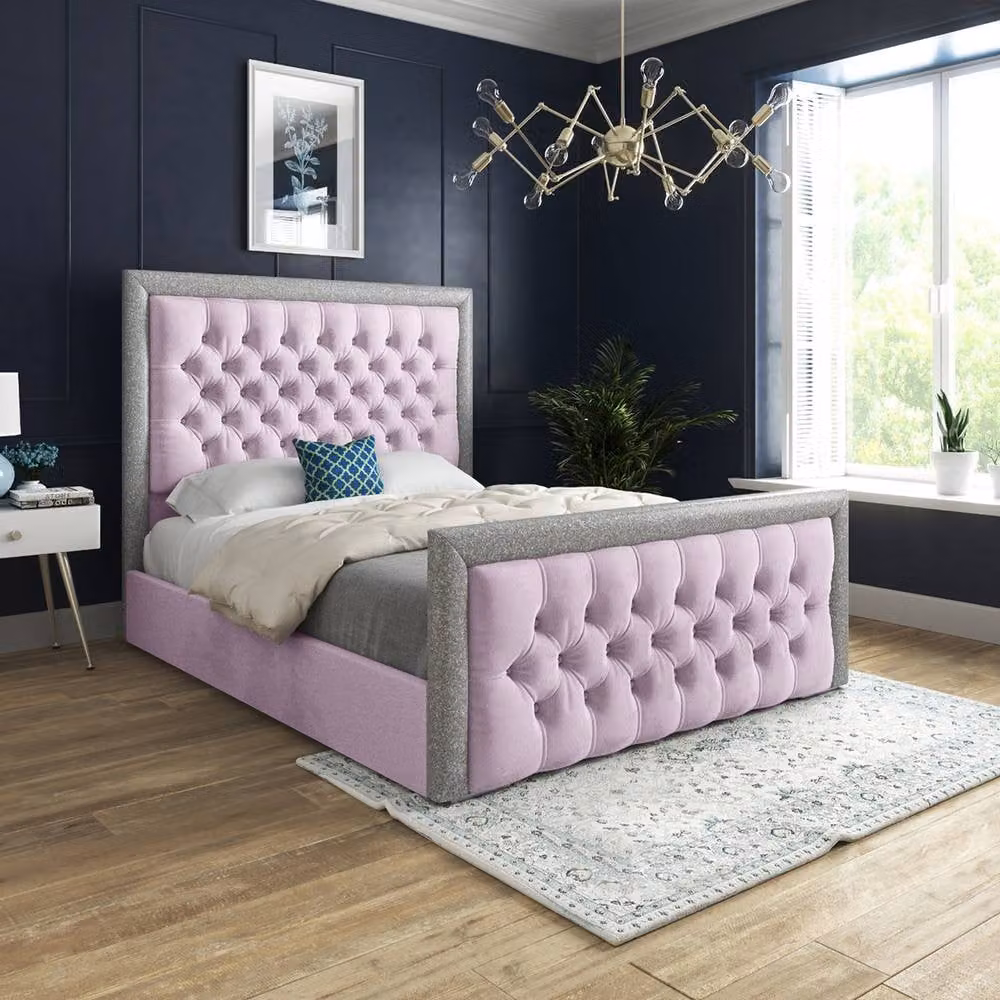 Casani Thorpe Upholstered Pink Velvet Designer Bed Frame W/D/H: 120 x 200 x 83 cm – 2