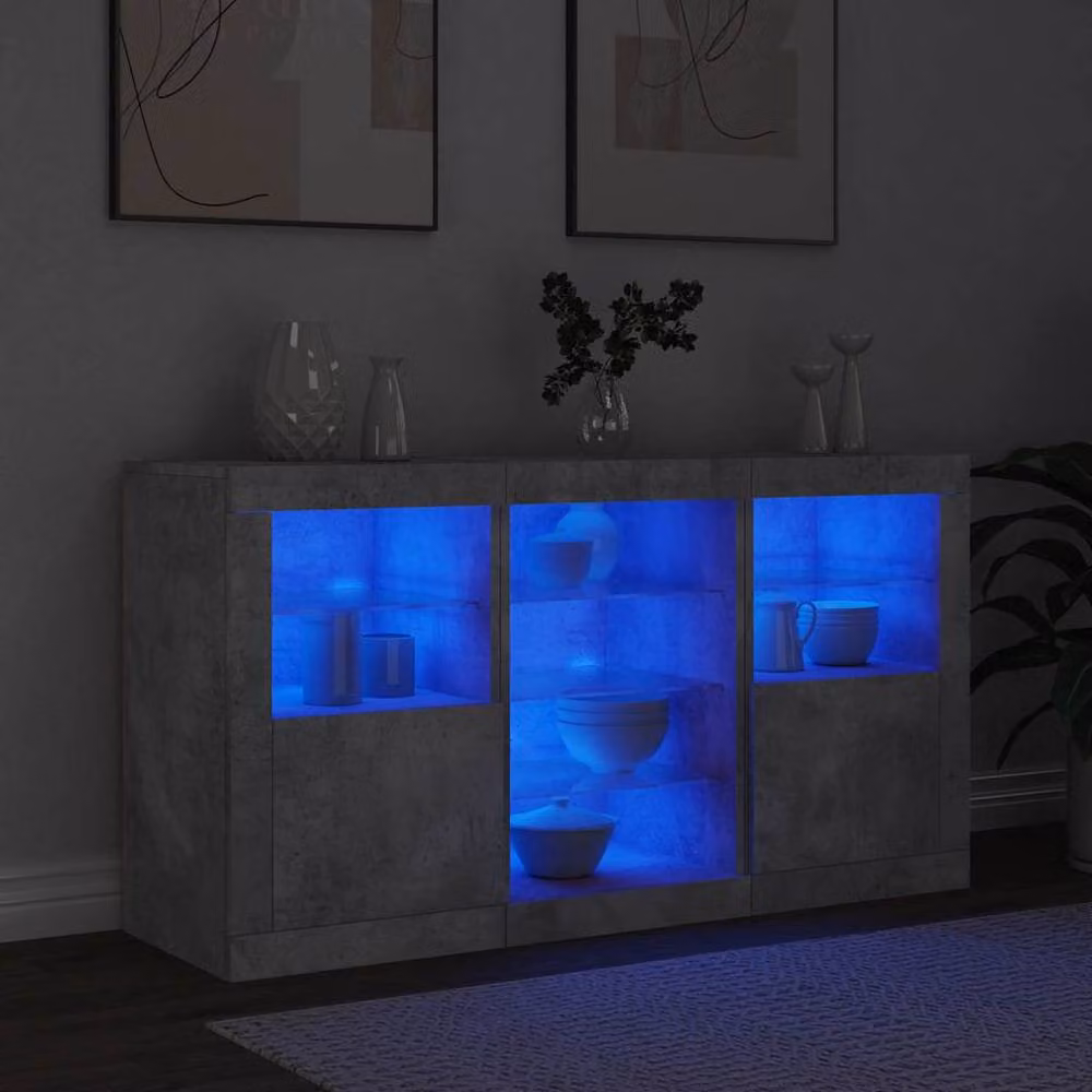 Berkfield Home Modern Sideboard with Integrated LED Lights in Concrete Grey, W/D/H: 123 x 37 x 67 cm – 3