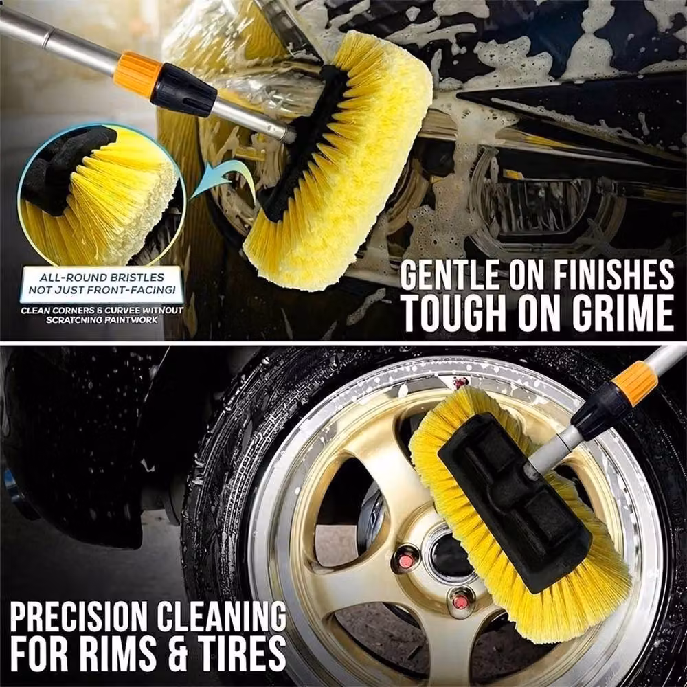 EONLION Telescopic Car Wash Brush with Microfibre Refillable Head, Yellow, Length: 100 cm – 4