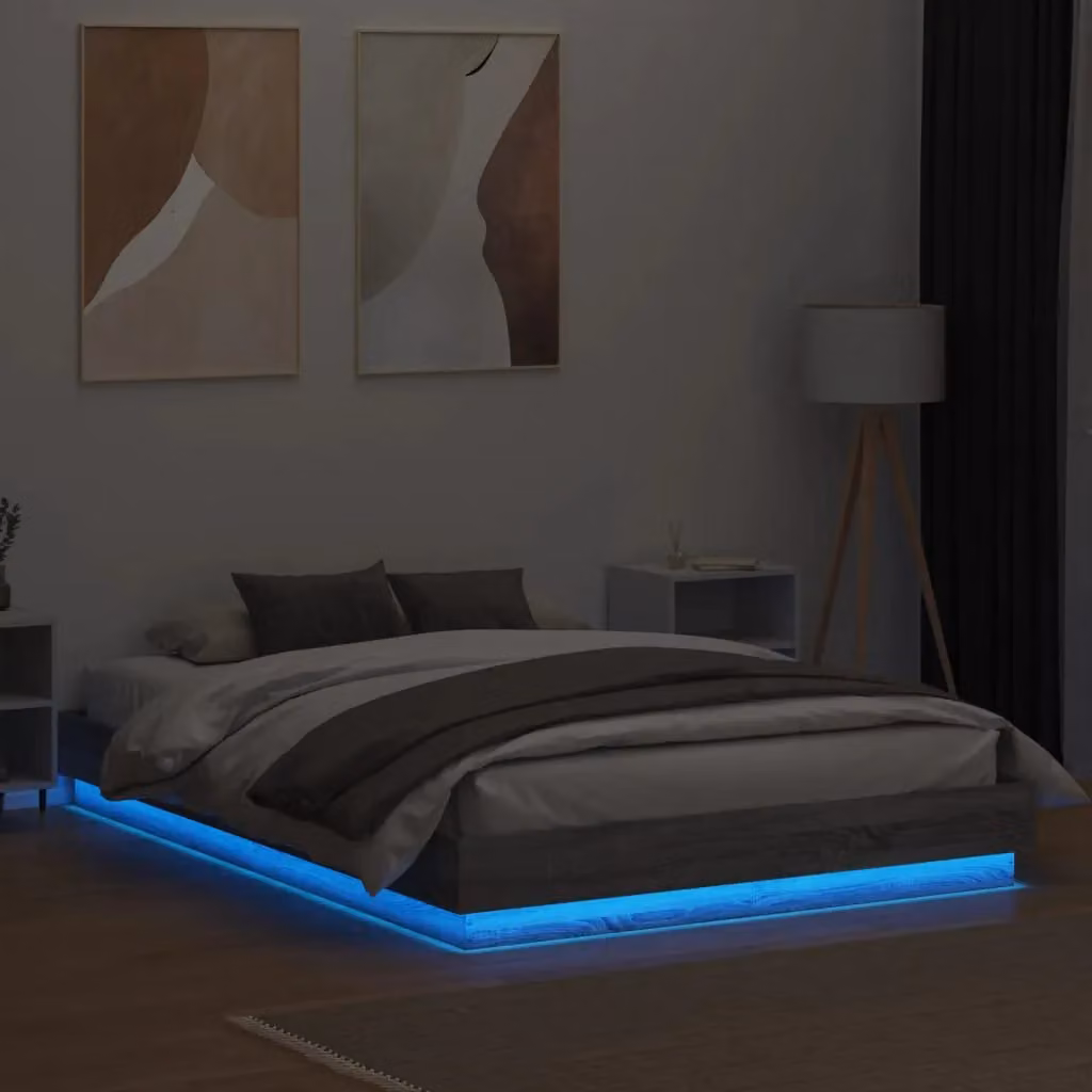 Berkfield Home Grey Sonoma King Size Bed Frame with LED Under-Bed Lighting and USB Charging Port, W: 150 cm, D: 200 cm – 3