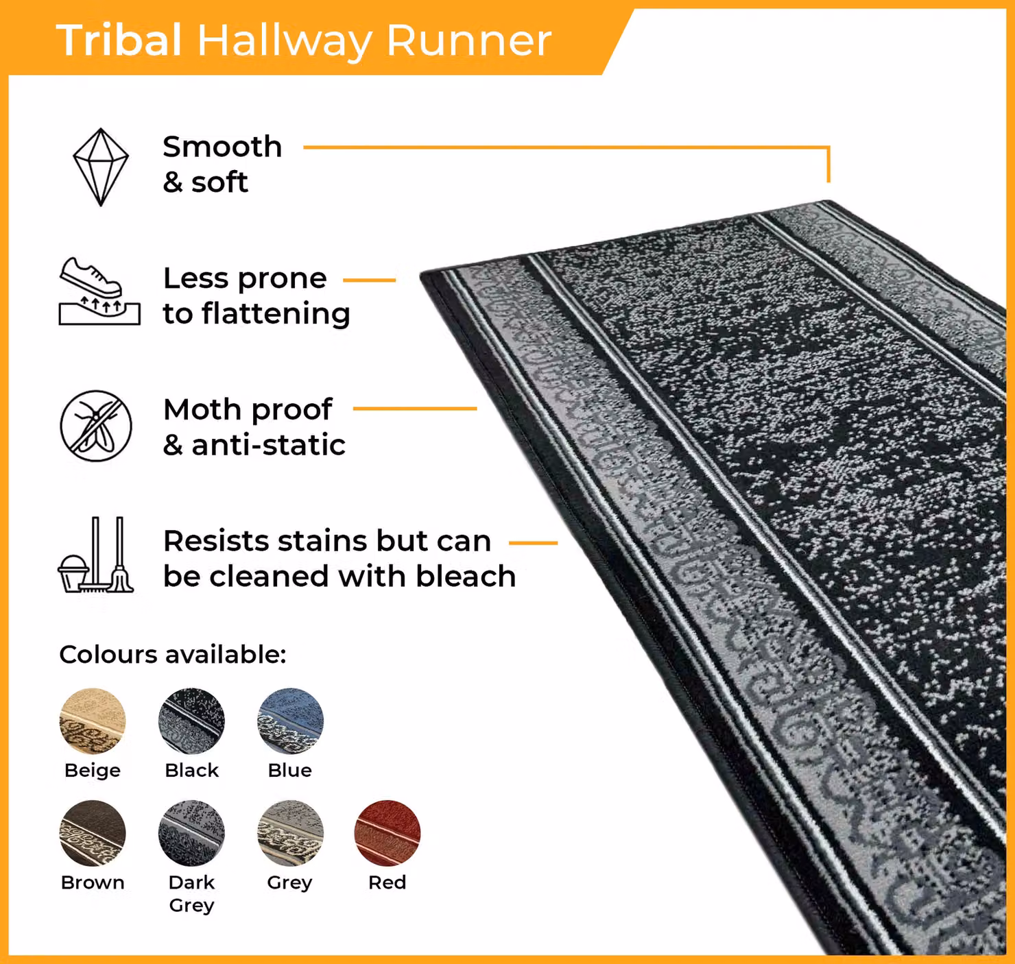 runrug Tribal Hallway Carpet Runner Rug in Red, W: 70 cm, L: 150 cm – 3