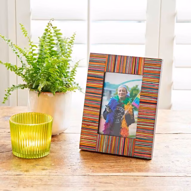 Paper High Multicoloured Striped Mango Wood Photo Frame for 3 x 3 Inch Photos