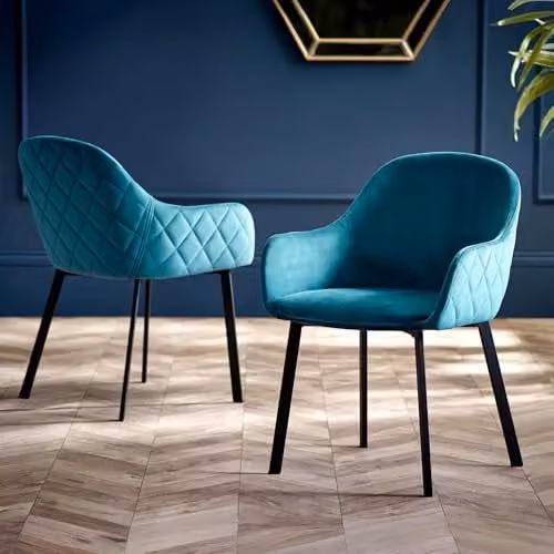 Julian Bowen Lima Set of 2 Teal Velvet Upholstered Dining Chairs