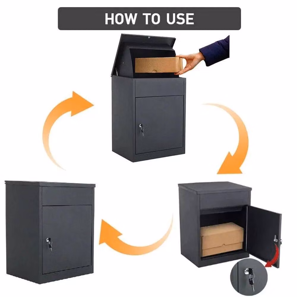 FLAVORA Lockable Wall Mounted Steel Parcel Delivery Drop Box in Black – 2