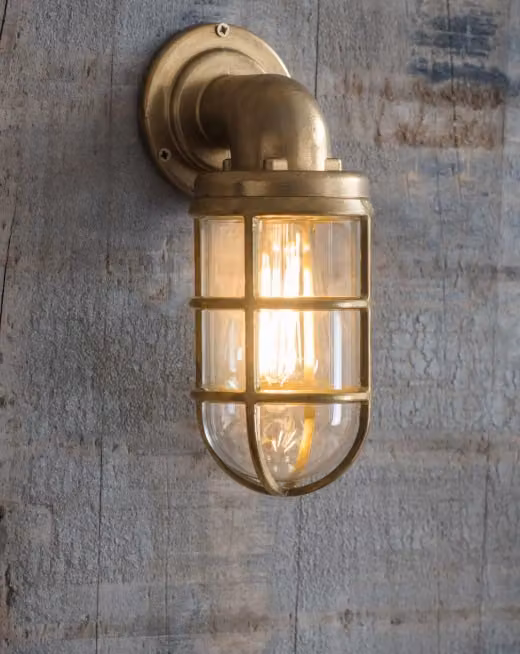 Garden Trading Devonport Outdoor Wall Light in Gold/Brass with Transparent Glass