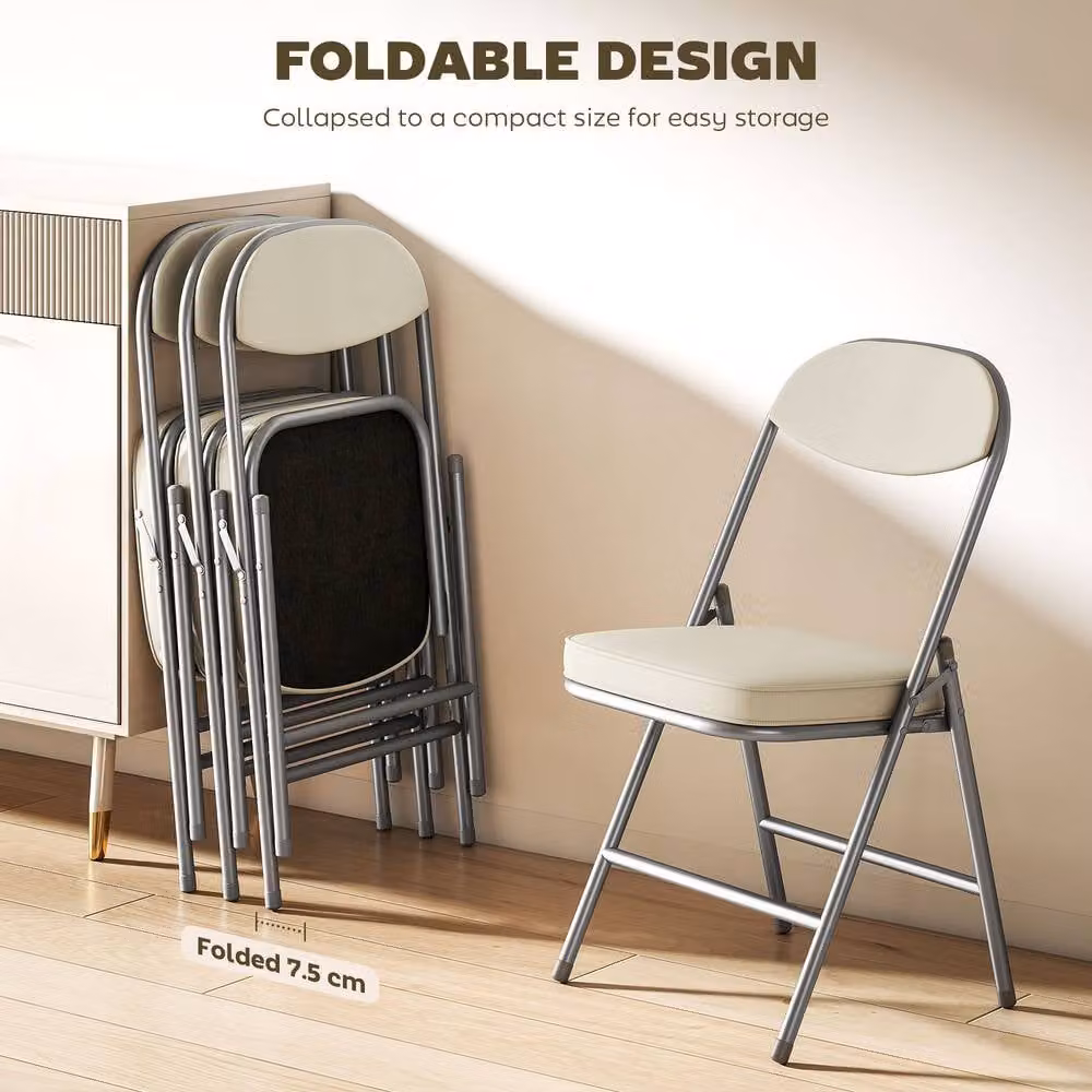 STILVORA Set of 4 White Corduroy Upholstered Folding Chairs with Metal Frame – 5