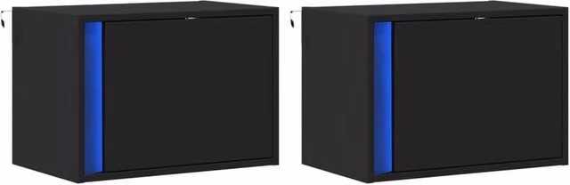 Berkfield Home Set of 2 Black Wall-mounted Bedside Cabinets with Integrated LED Lighting