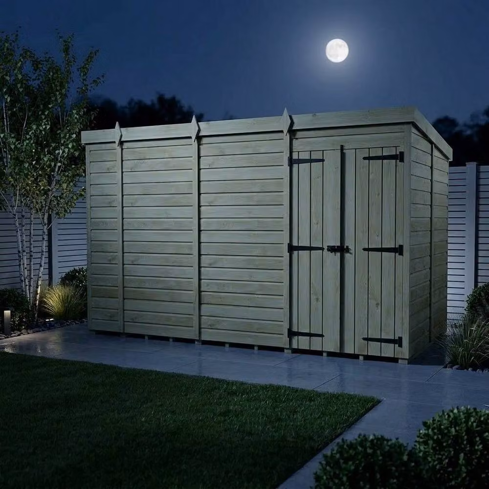 Buttercup Farm Brown Timber Pent Garden Shed with Double Doors, W: 305 cm, D: 305 cm, H: 210 cm – 3