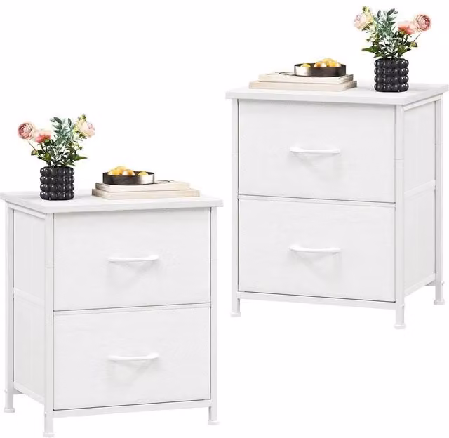 FORGEVIO White Bedside Table Set with 2 Drawers, W/D/H: 42 x 30 x 50 cm