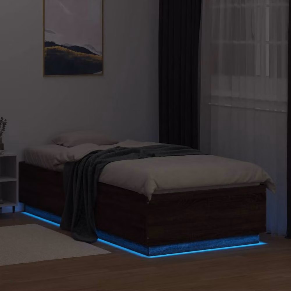 Berkfield Home Durable Bed Frame with Under-Bed LED Lighting in Brown Oak, W/D/H: 100 x 200 cm – 4