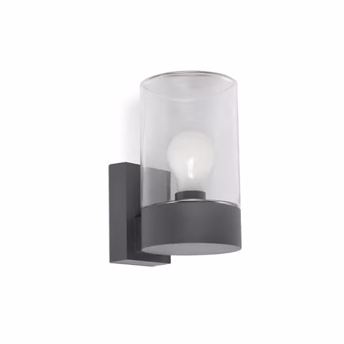 Faro Barcelona Kila Dark Grey Wall Lantern Lamp with Transparent Glass, 2700K Warm White, IP65 Rated – 1