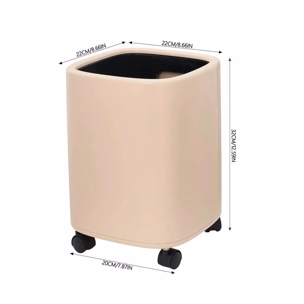PAWNORA 12L Wheeled Plastic Rubbish Bin with Flip Lid and Removable Inner Bucket in Beige – 2